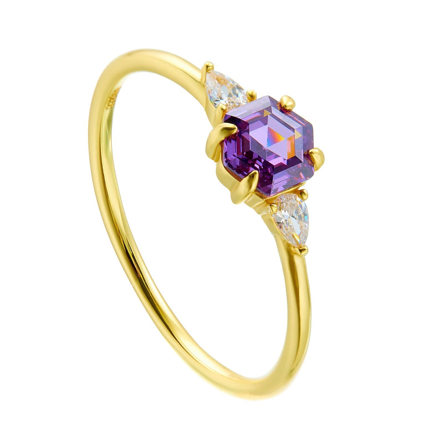 Planderful Sterling Silver Purple Zircon Hexagon Ring For Women Elegant Light Luxury Jewelry