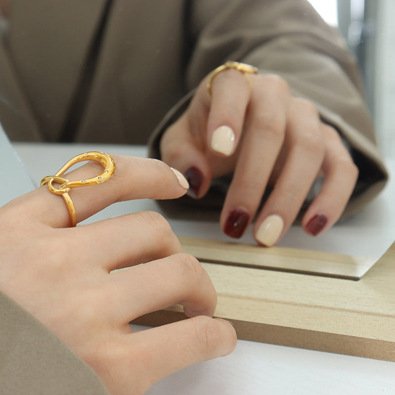 Geometric Curve Cold Wind Titanium Steel Ring - Women's Jewelry by Planderful