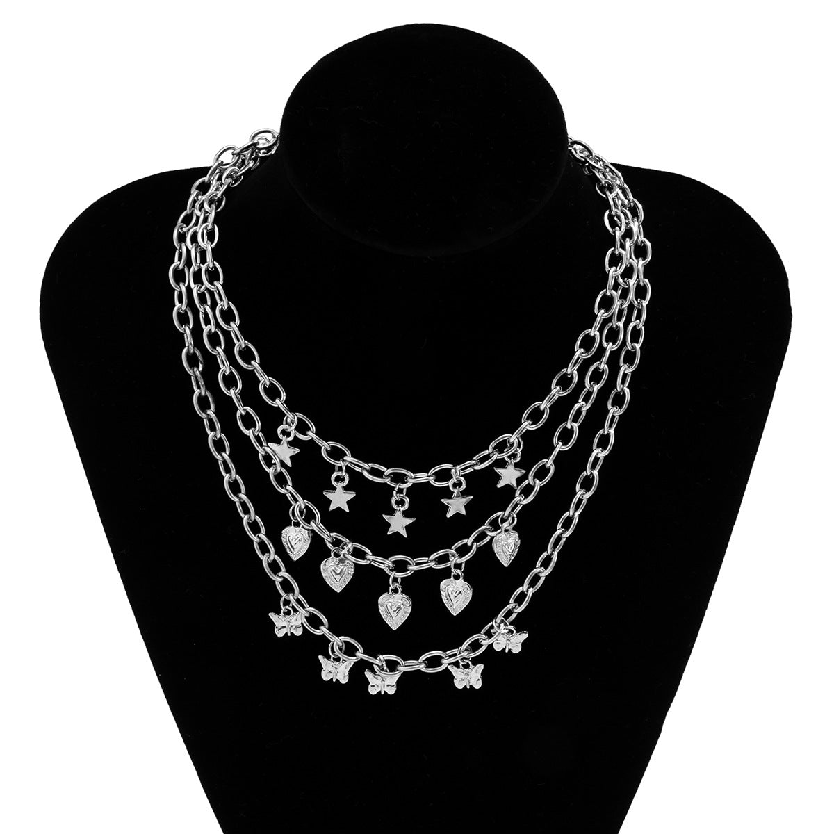 Planderful Vienna Verve Layered Heart Butterfly Necklace For Women With Star Shaped Charms