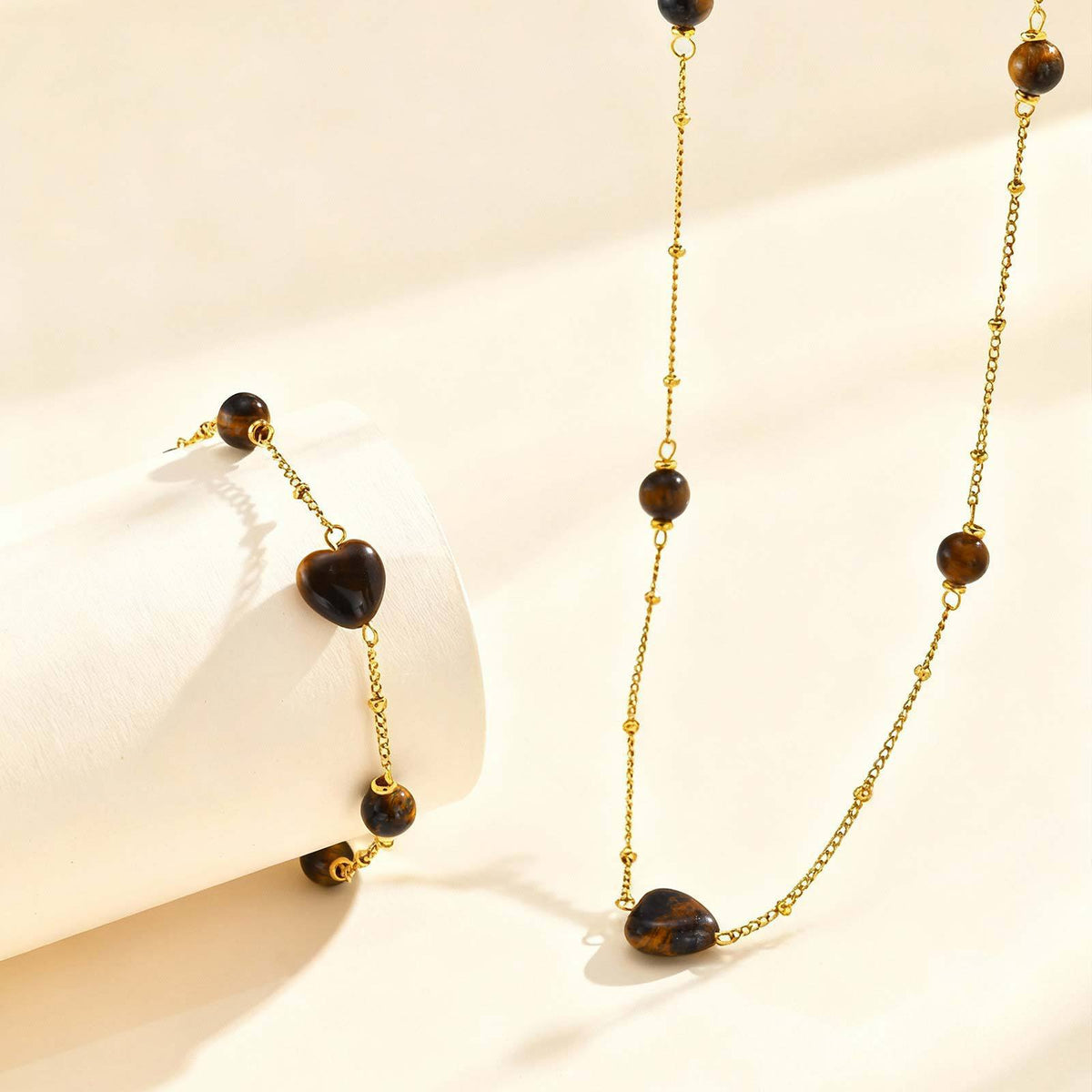 Heart Tiger's Eye Stainless Steel Bracelet