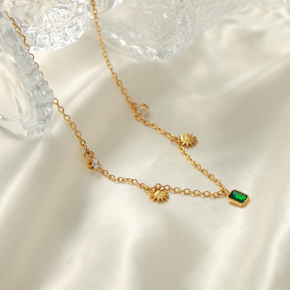 Elegant Zircon Pendant Necklace in Titanium Steel with Gold Plating, Exquisite Jewelry Piece for Women