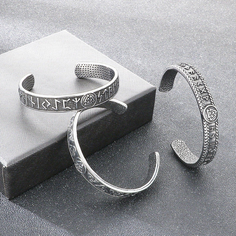 Viking Celtic Knot & Odin Rune Open Bracelet