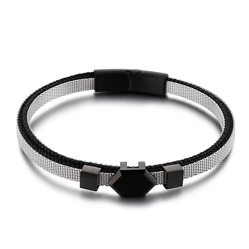 Stylish Titanium Steel and Leather Rope Bracelet for Men - European and American Design
