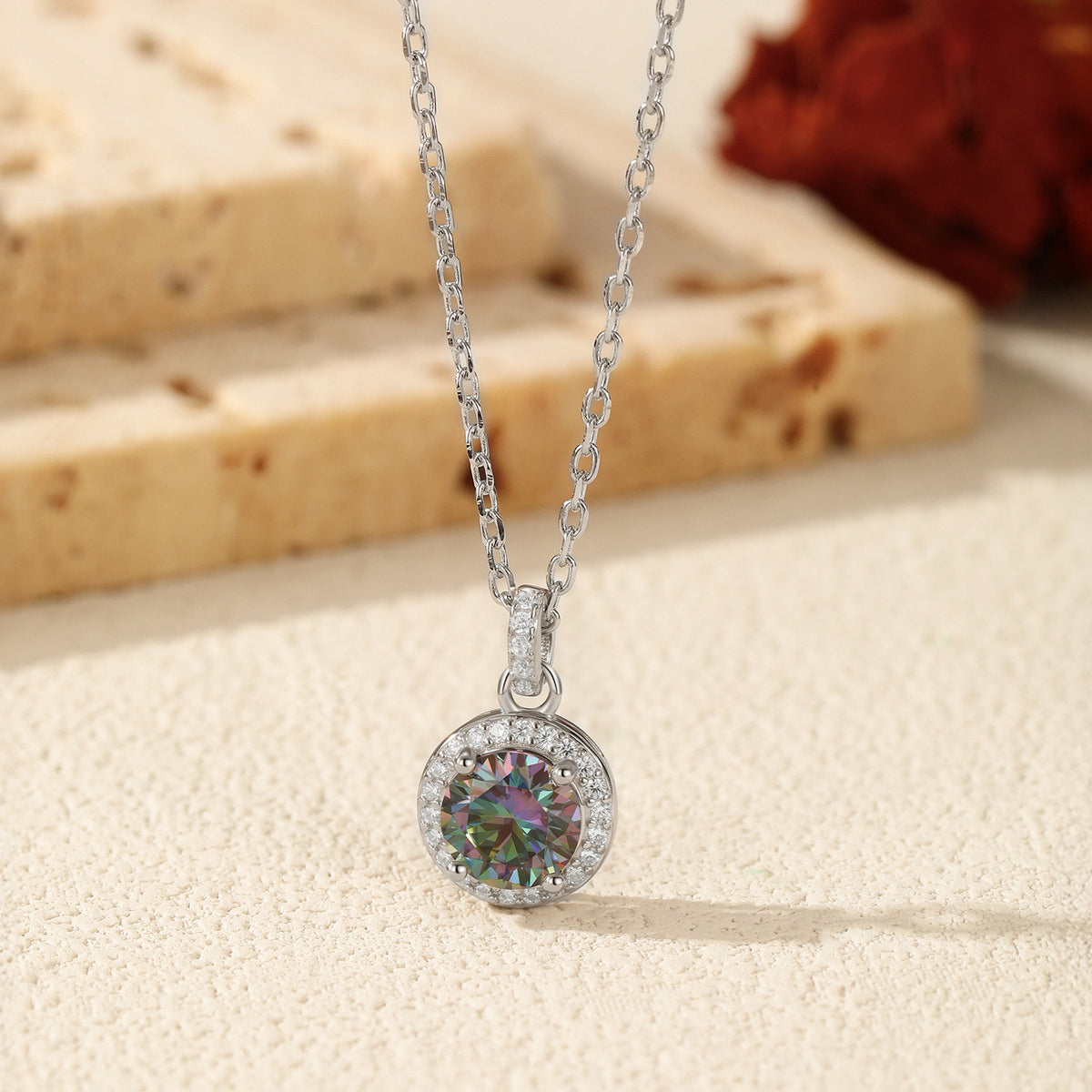 925 Sterling Silver Multicolor Moissanite Necklace