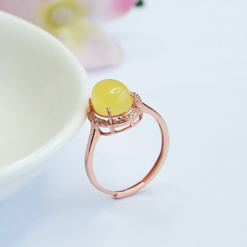 Sterling Silver Adjustable Honey Amber Zircon Flower Ring