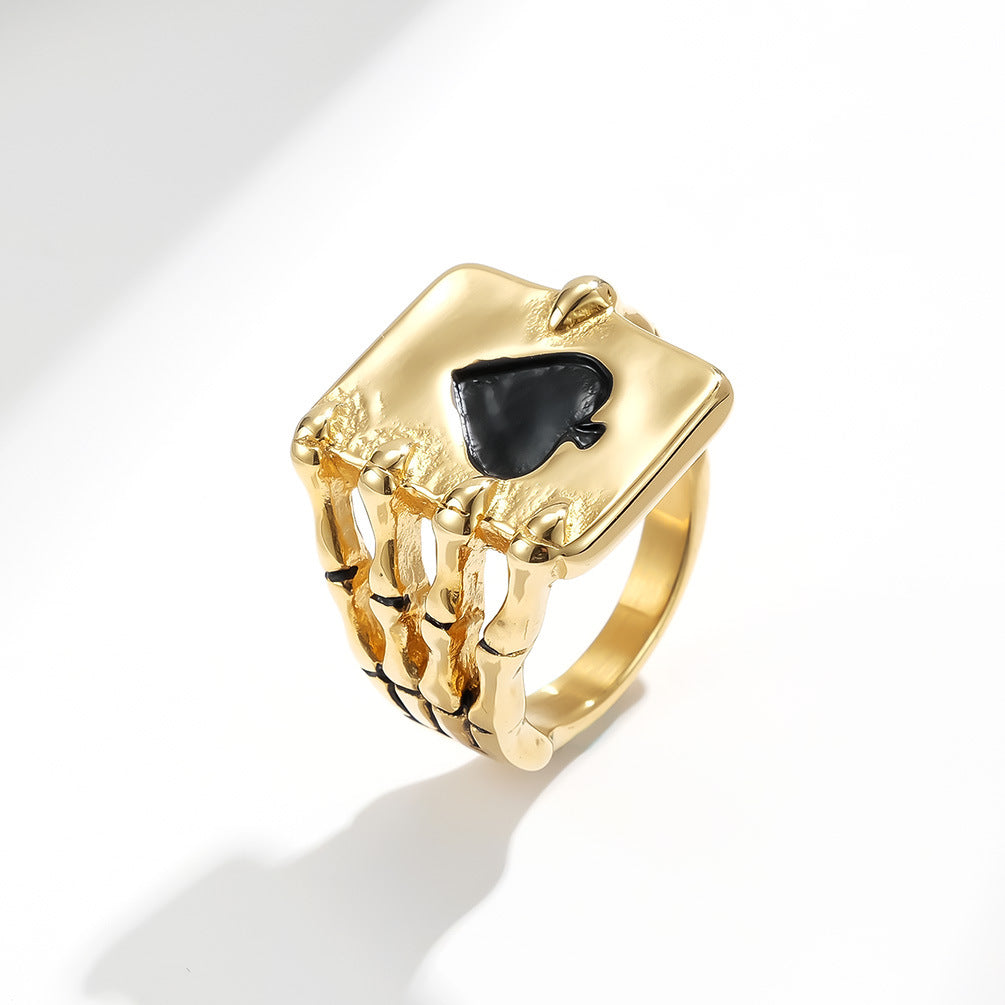 European And American Style Skull Hand Spade Ring For Men