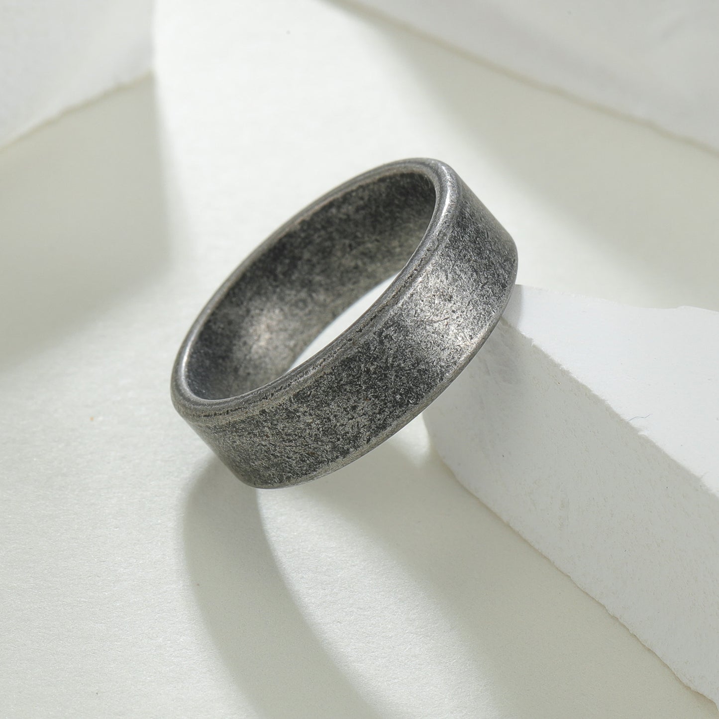 Planderful Everyday Genie 7mm Stainless Steel Ring Unisex Ancient Silver Protection Symbol