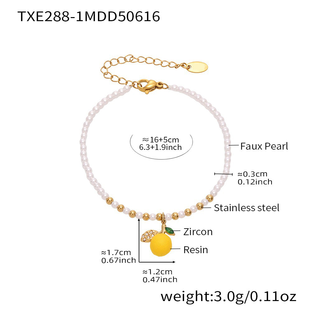 Planderful Lemon Daisy Resin Bead Bracelet Girls High Gloss