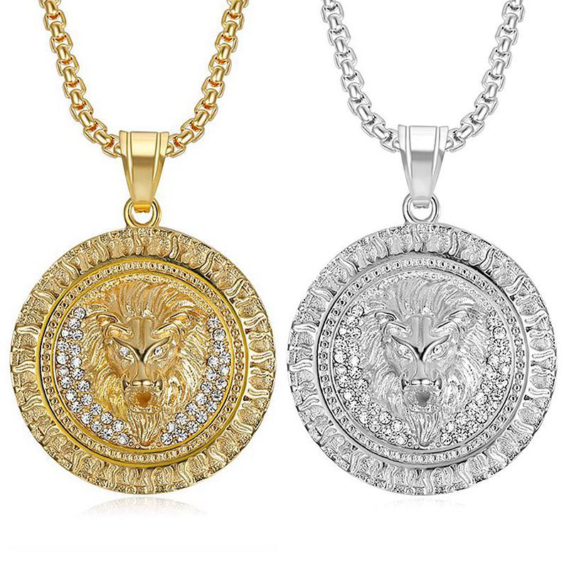 Gold-Plated Stainless Steel Necklace - Statement Lion Head
