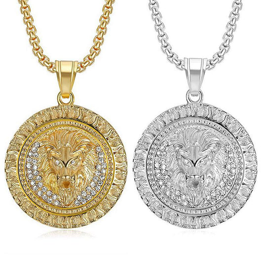 Gold-Plated Stainless Steel Necklace - Statement Lion Head