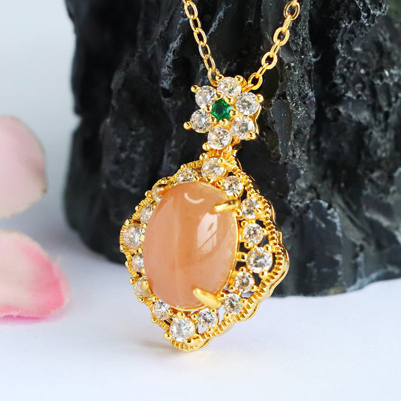 Orange Moonstone Diamond-Shape Pendant — No Chain