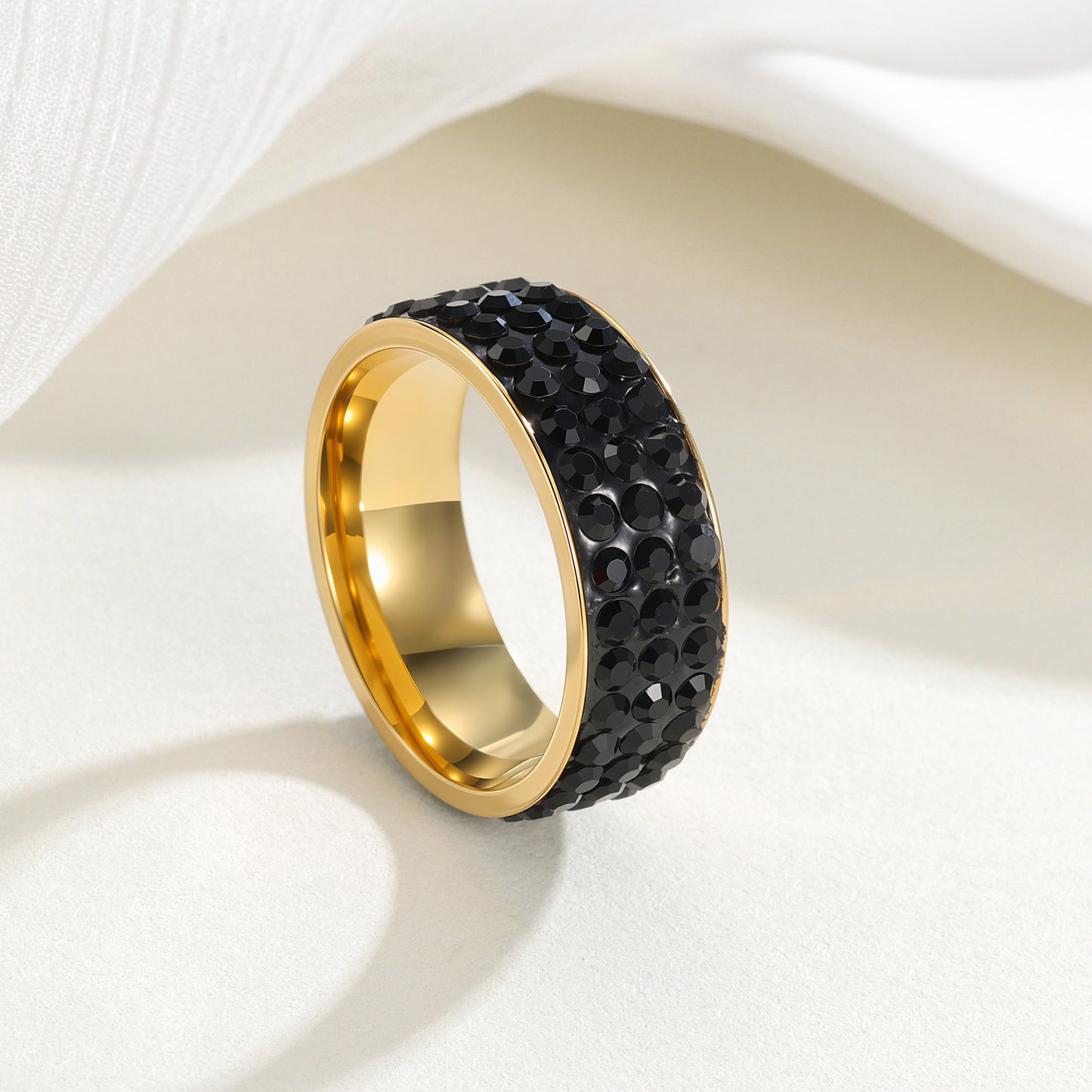 Planderful Titanium Steel 3 Row Zircon Couple Ring For Men