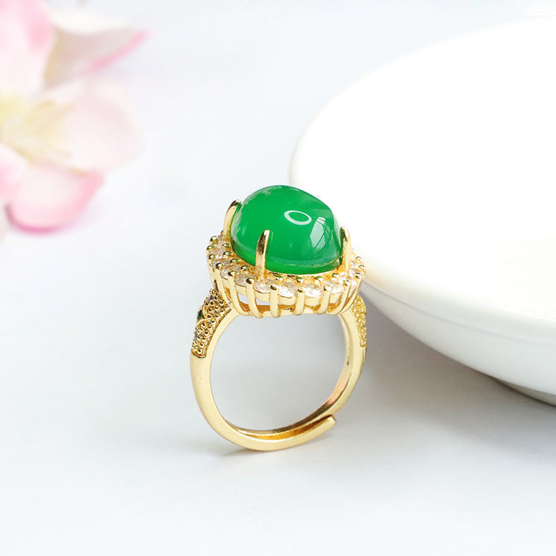 Ice Emperor Green Chalcedony Zircon Halo Ring Jewelry
