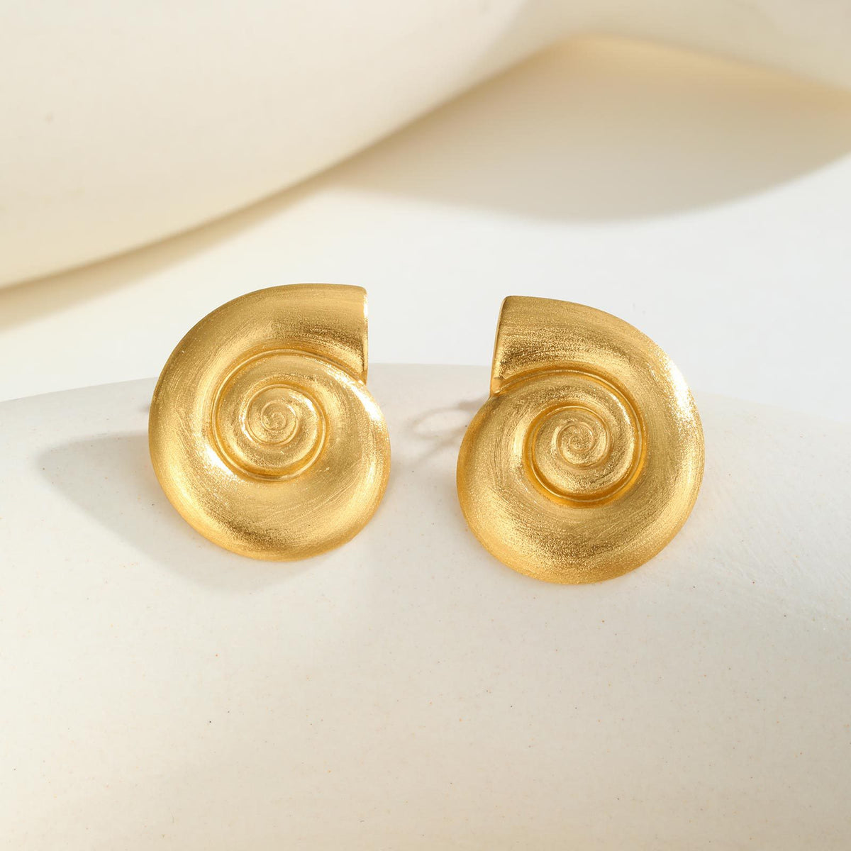 Matte Gold-Tone Spiral Shell Stud Earrings