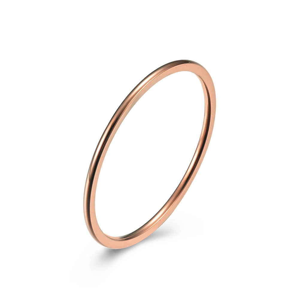 Japanese and Korean Style 1mm Three-Color Titanium Steel Female Tail Ring Elegant Rose Gold Daily Wear Jewelry