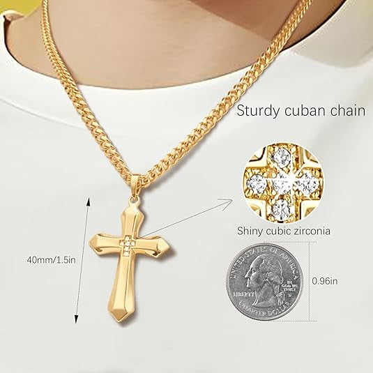 Trend jewelry European and American zircon cross necklace titanium steel men's hip-hop personality stainless steel pendant