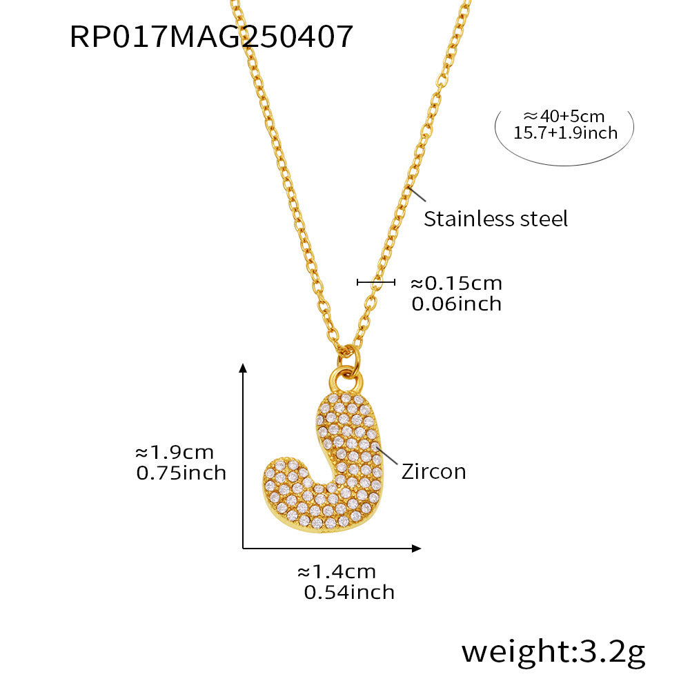 Planderful 26 Letter Zircon Necklace Gold Plated Hip Hop