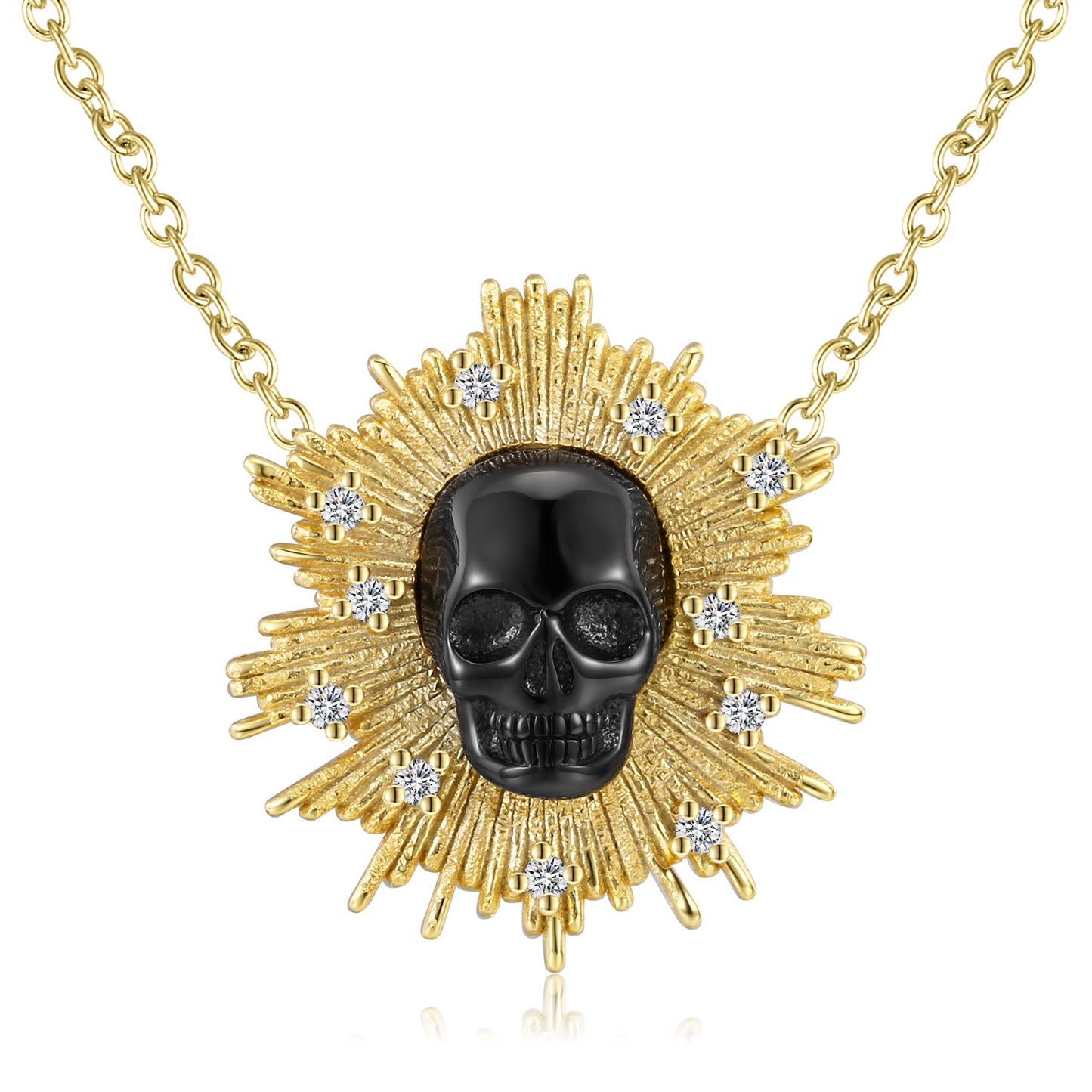 Halloween Black Skull Irregular Shape Pendant Zircon Silver Necklace