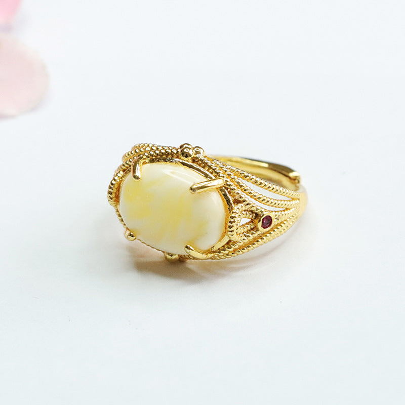 White Amber Fortune Ring