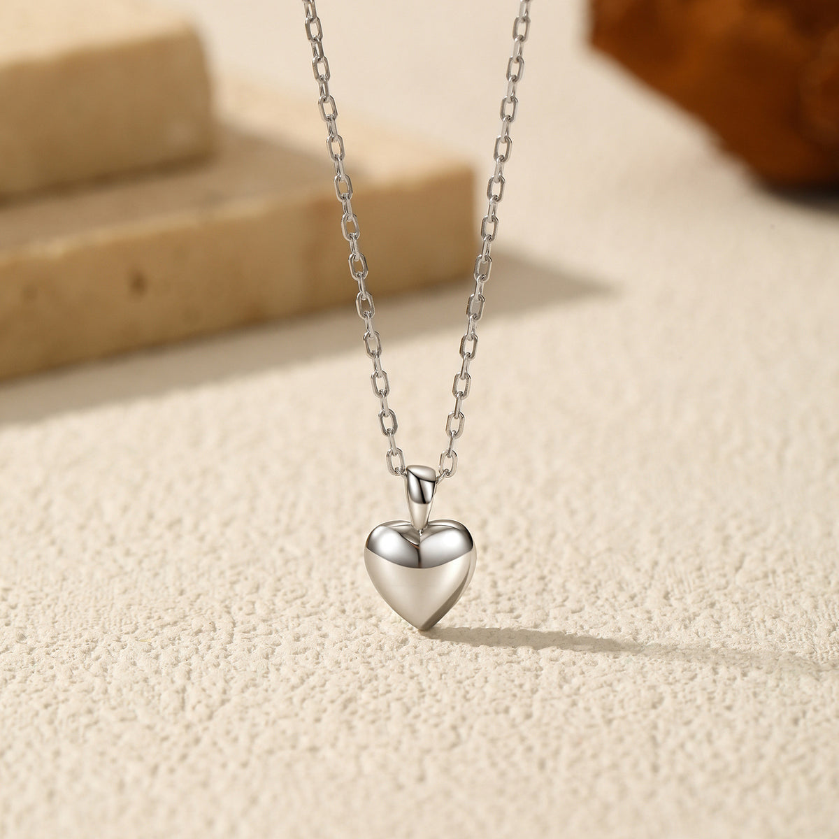 925 Sterling Silver 3D Heart Pendant Necklace