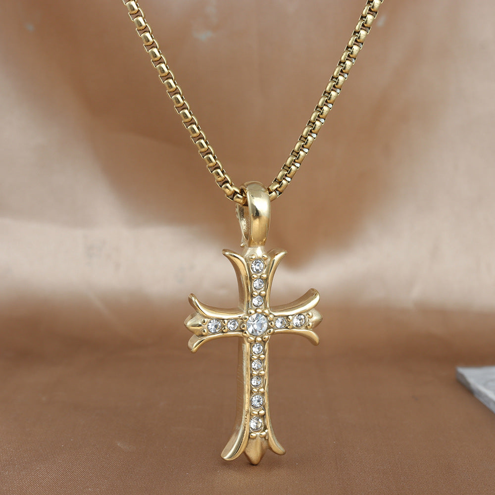 European And American Stainless Steel Cross Pendant Men's Trendy Retro Titanium Steel Cross Pendant