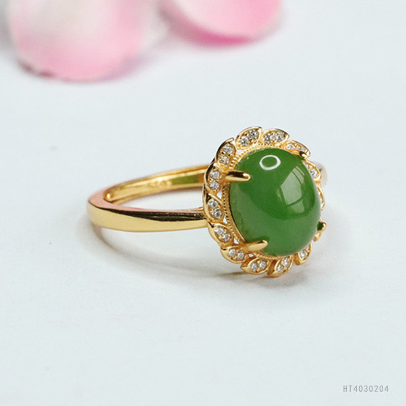 925 Sterling Silver Hetian Jasper Leaf Ring
