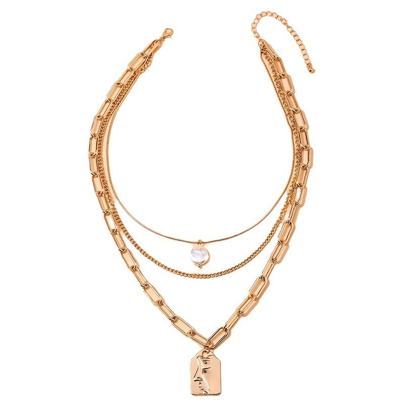Pearl Lady Pendant Necklace with Trendy Three-Layer Design