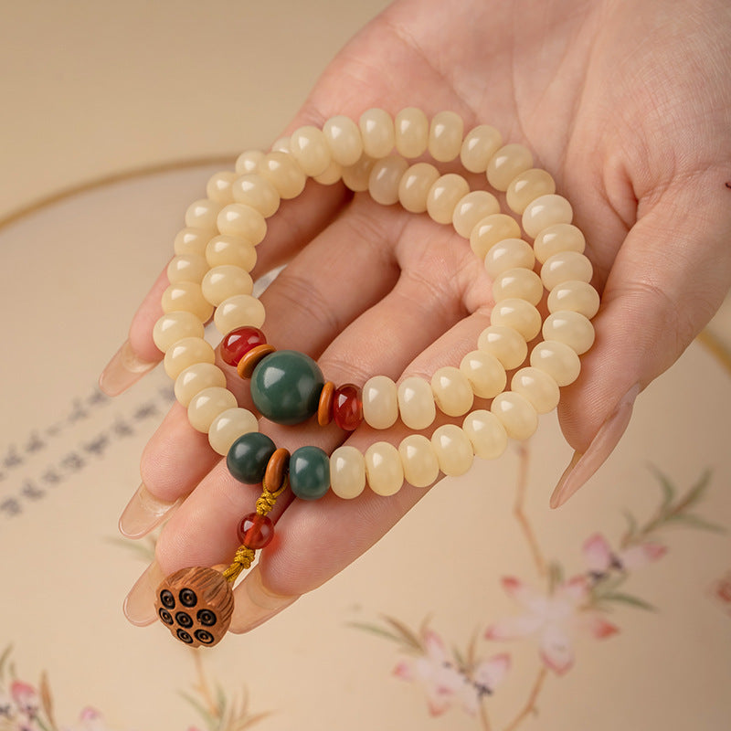 Fortune's Favor Sterling Silver Bodhi Root Bracelet with Topaz and Jade Beads
