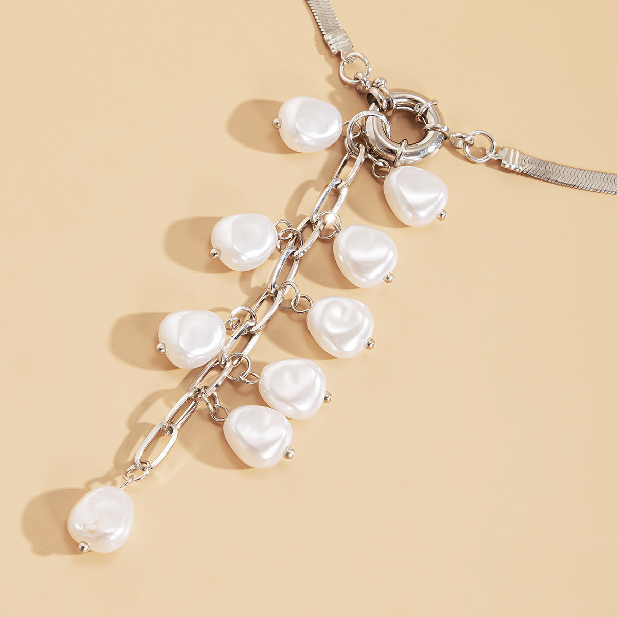 Imitation Pearl Fringe Necklace For Women By Planderful Vienna Verve Retro Geometric Y Shape Statement Jewelry