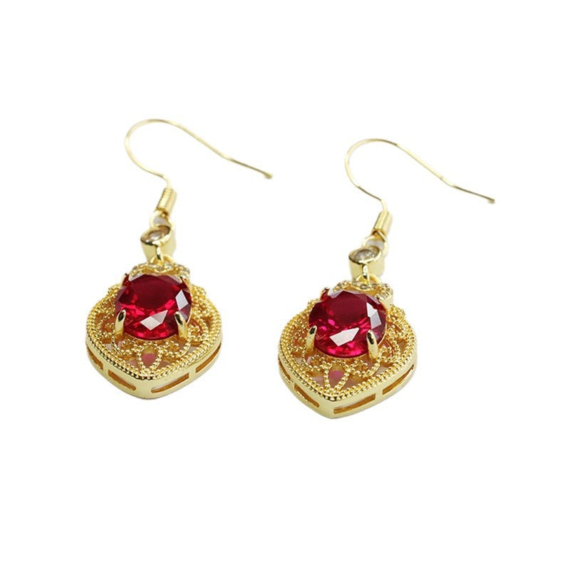 Lab-Grown Ruby Heart Drop Earrings