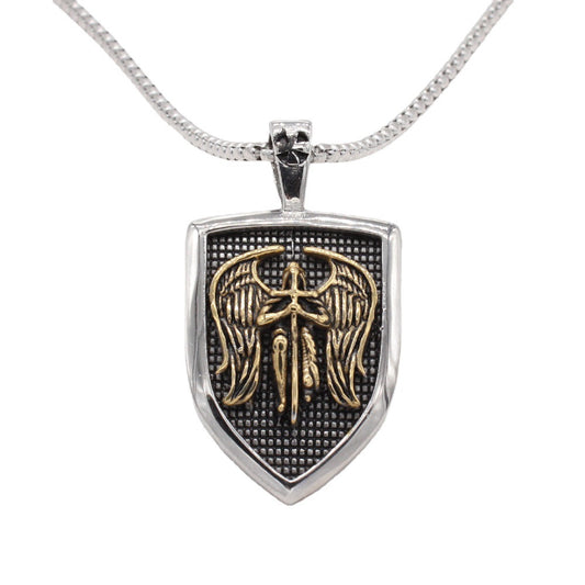 Greek God Of War Wings Shield Pendant Titanium Steel Unisex Necklace By Planderful For Him And Her