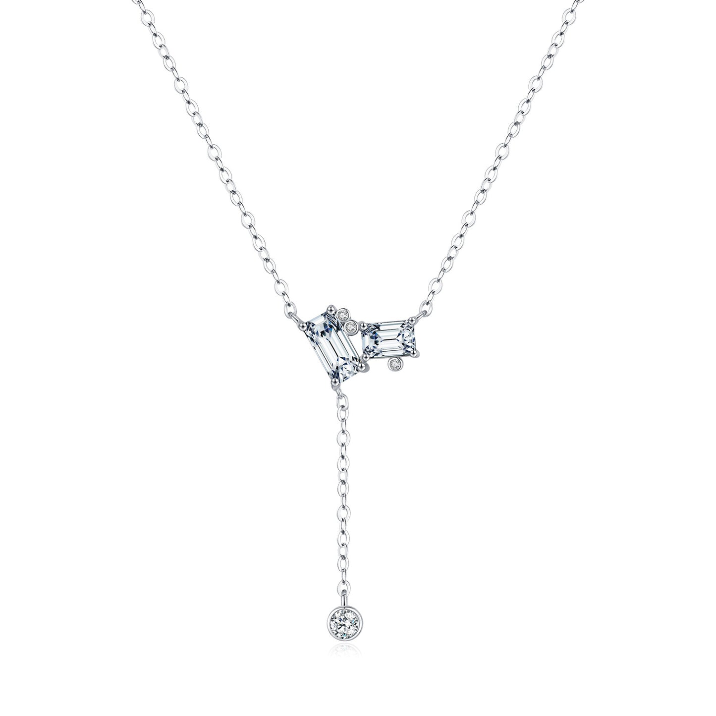 Planderful Everyday Genie Necklace – Elegant Emerald Cut Zircon Geometric Pendant with Adjustable Y Chain