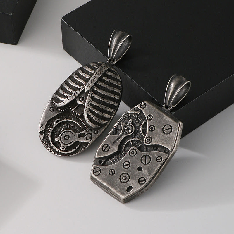 Age Of Steam Pendant, Punk Retro Stainless Steel Boiled Black Mechanical Gear Men's Necklace