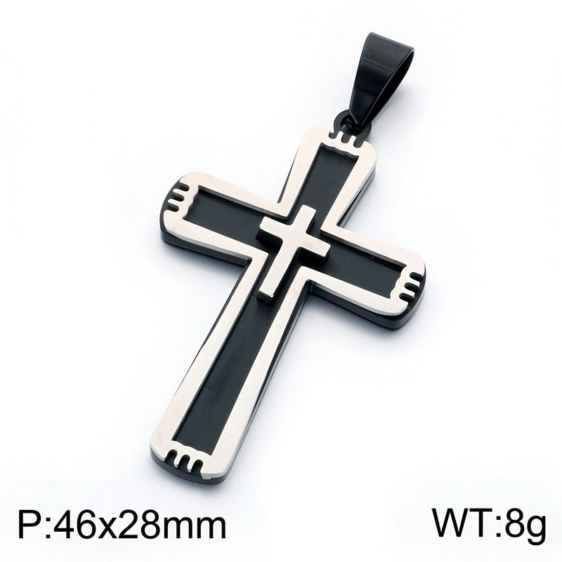 Functional Vacuum Electroplating Mixed Color Double Layer Embedded Small Cross Toothed Stainless Necklace
