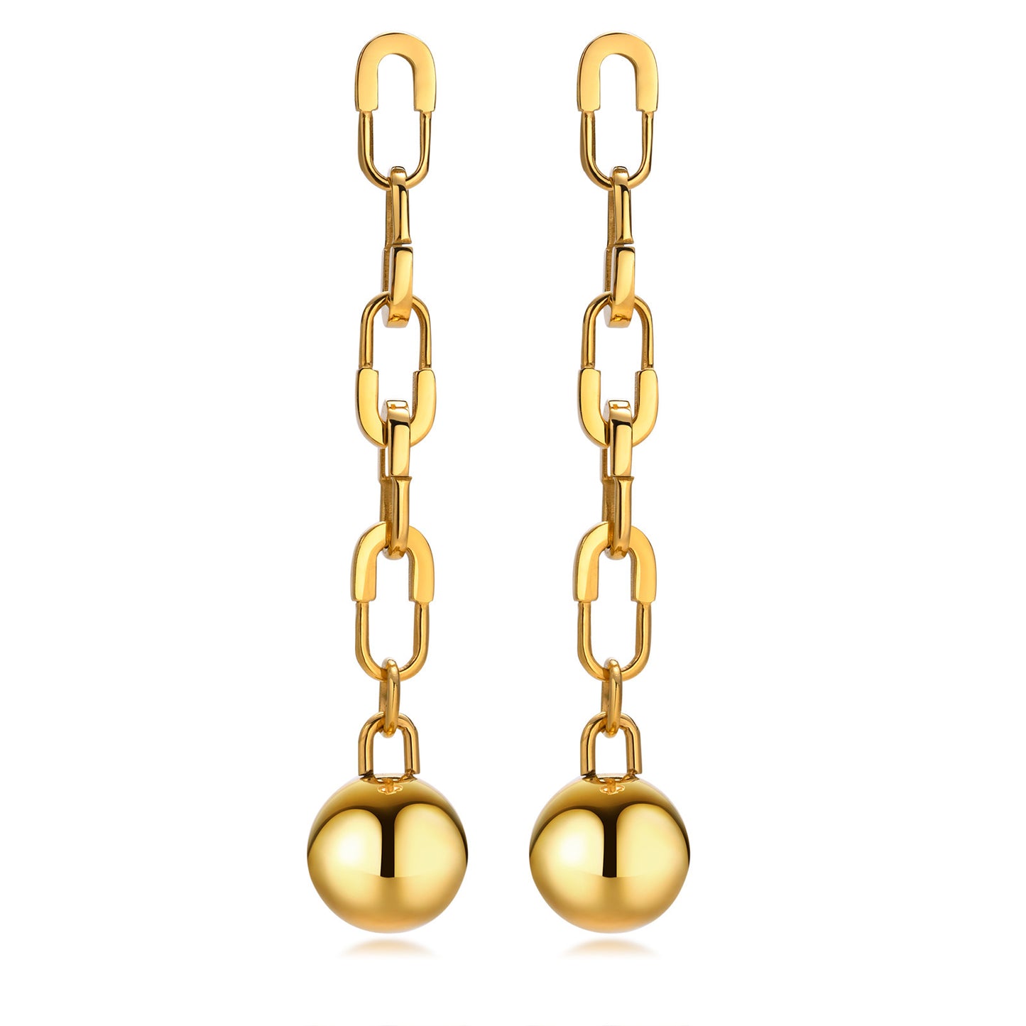 Stainless Steel Bead Chain Earrings Gold Women's Fashion Chic