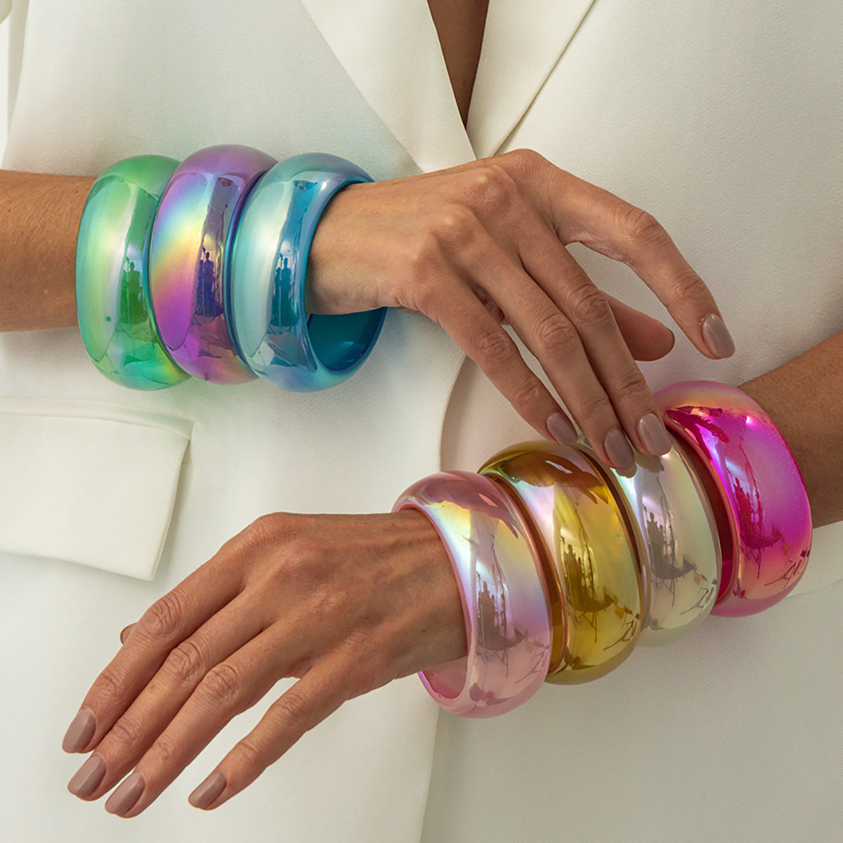 Planderful Vienna Verve Pearlescent Resin Bracelet for Trendsetters Wide Geometric Statement Jewelry