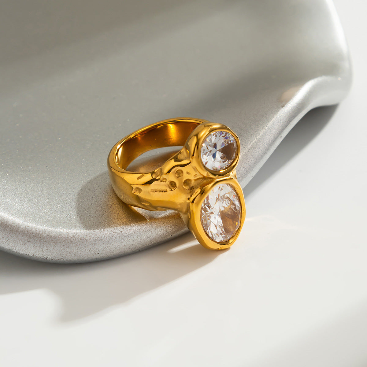 Planderful Stainless Steel Ring With Lava Texture And Zircon Inlays For Women Statement Jewelry