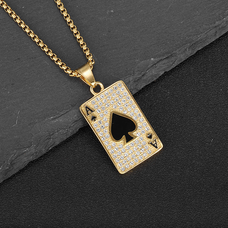 Planderful Hip Hop Jewelry Necklace Spade A Card Pendant Gold Plated Zircon For Urban Fashion Lovers