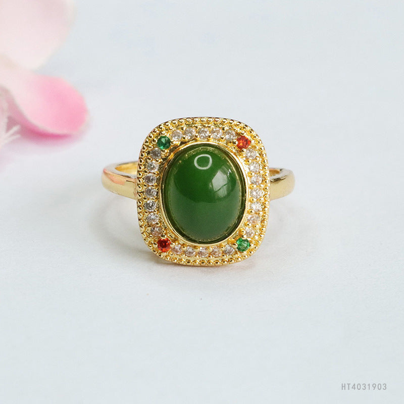 Hetian Jasper Square Cabochon Ring