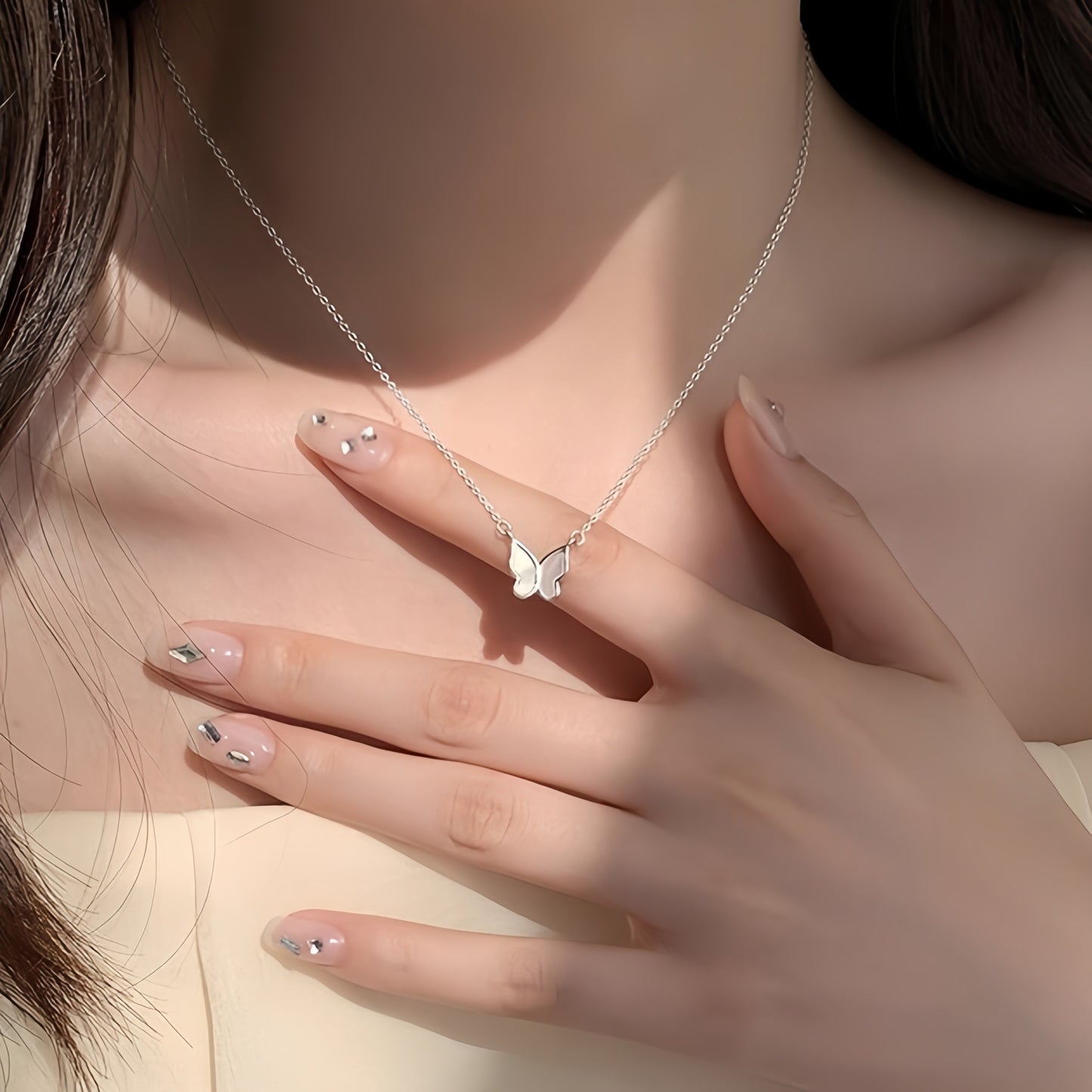 Sterling Silver Butterfly Necklace MOP Womens Planderful