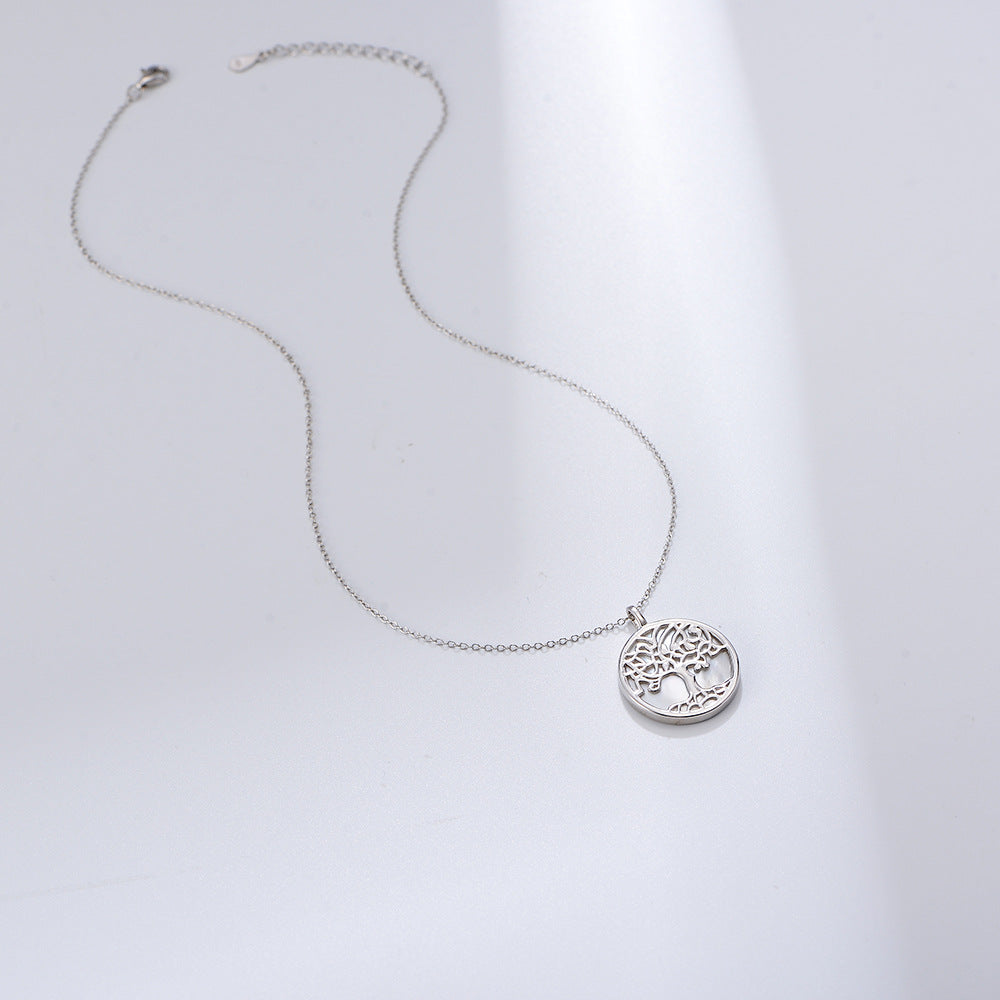 S925 Sterling Silver Tree Of Life Pendant Necklace Natural Shell