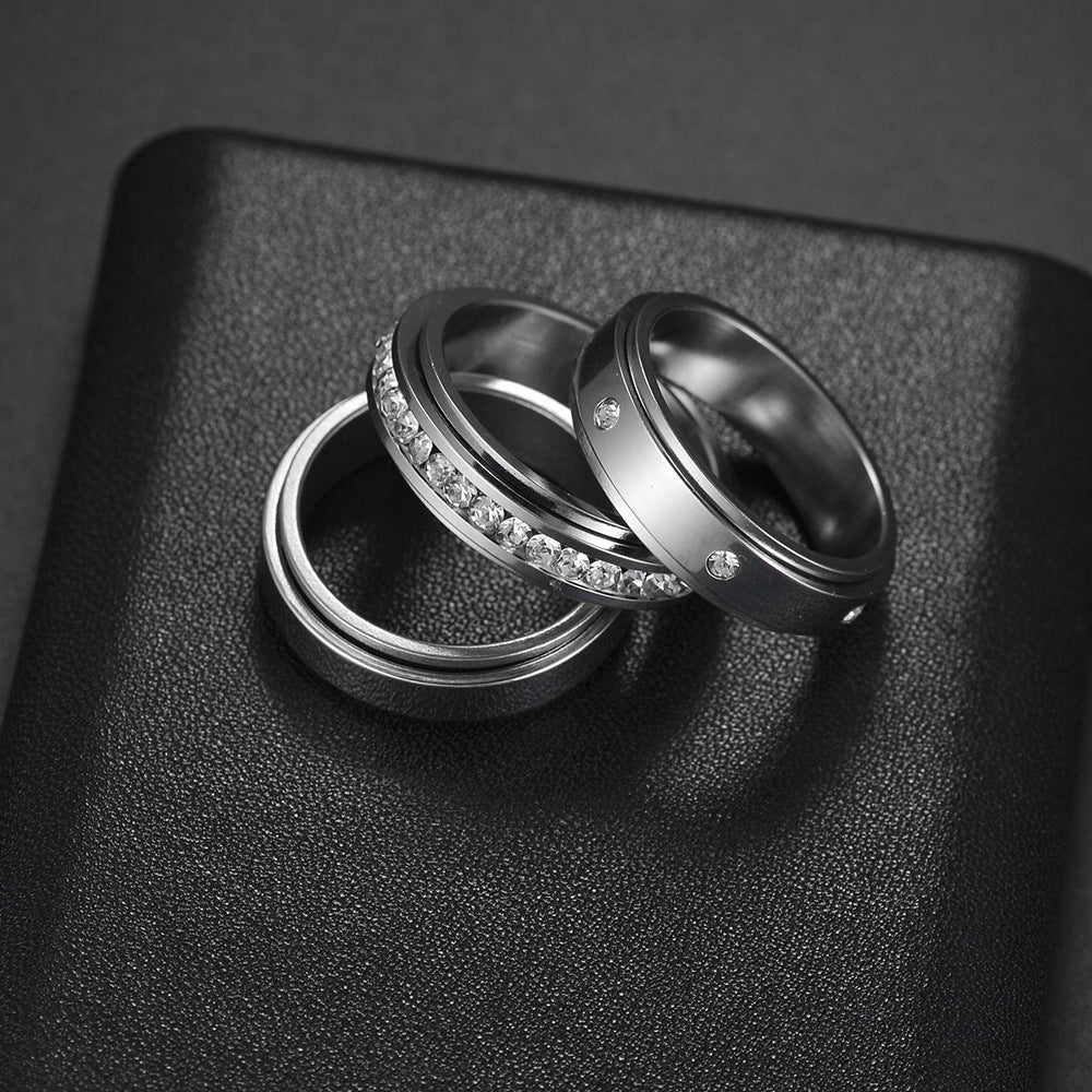 6MM Titanium Steel Ring with Rhinestones - Elegant Rotating Beauty