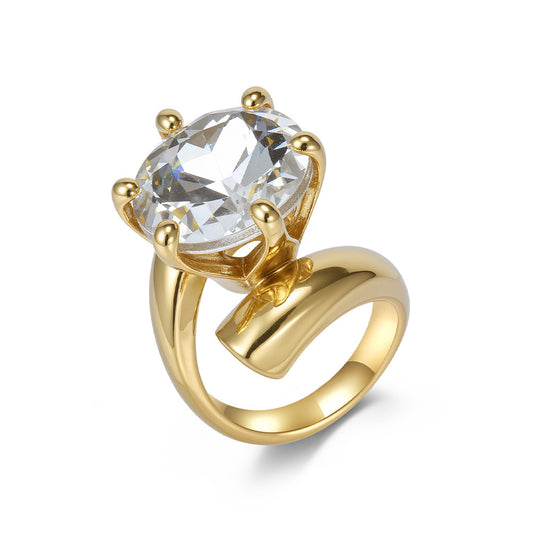 Planderful Zircon Ring For Women Gold Plated Titanium Steel Exaggerated Luxury Temperament