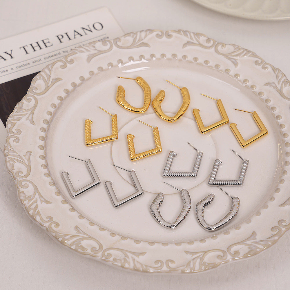 18K Gold Plated Geometric Earrings - Fashionable Titanium Steel Design