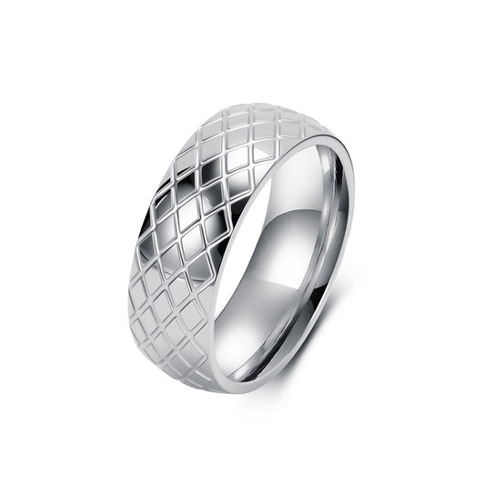 Rhombus Mesh Men's Ring Stainless Steel Antique Plaid