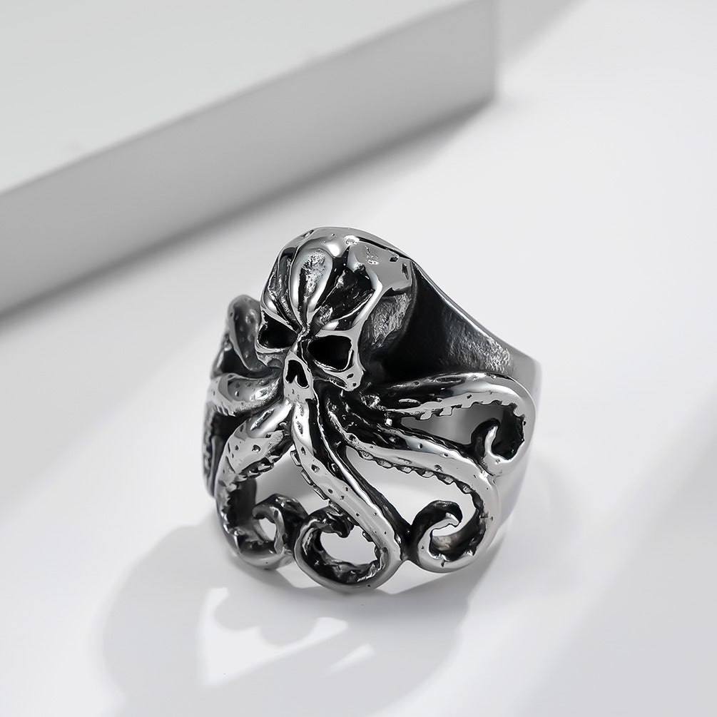 Planderful Octopus Ring Titanium Steel Vintage Punk Style For Men Distressed Hand Jewelry