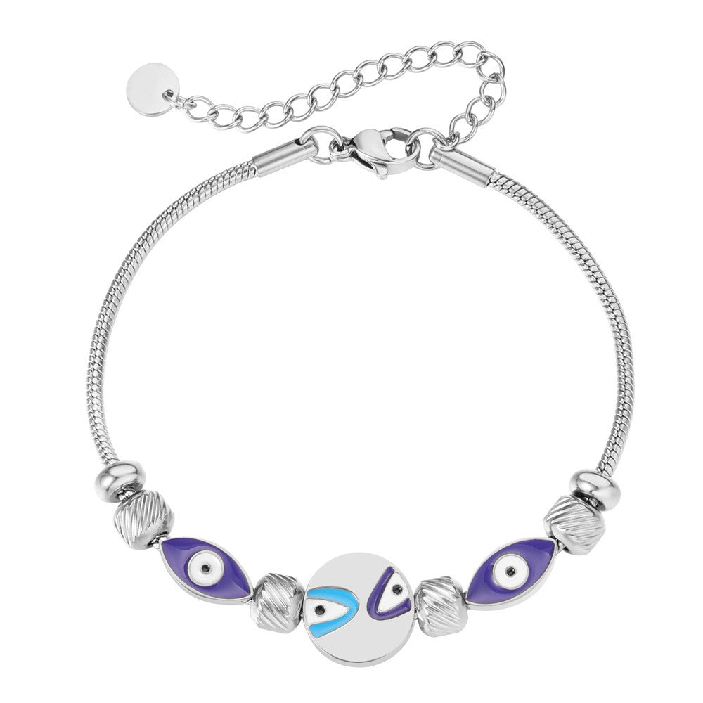 Planderful Everyday Genie Eye Beaded Titanium Steel Bracelet Unisex Statement Jewelry for Women and Men