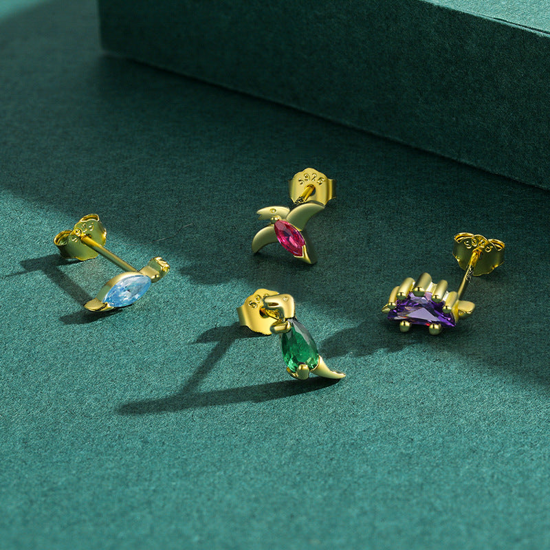 925 Sterling Silver Multicolor Dinosaur Stud Earrings