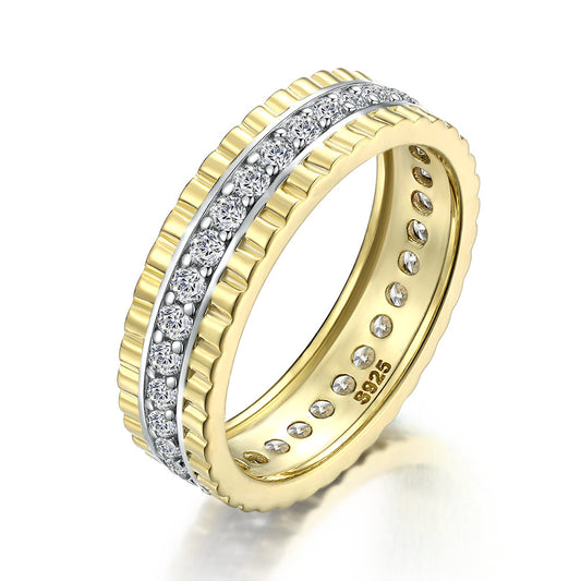 A Circle of Zircon Golden Sterling Silver Ring