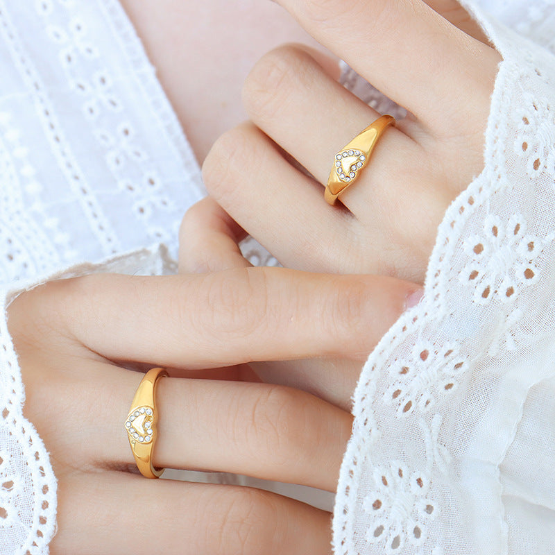 Peach Heart Rhinestone Gold-Plated Ring by Planderful - Light Luxury Personalized Jewelry